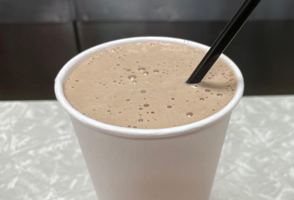 This photo taken on Thursday, July 20, 2023 shows a chocolate malted milkshake from the lunch counter at ADD Drug, which has been in business in Athens, Ga. since 1961.