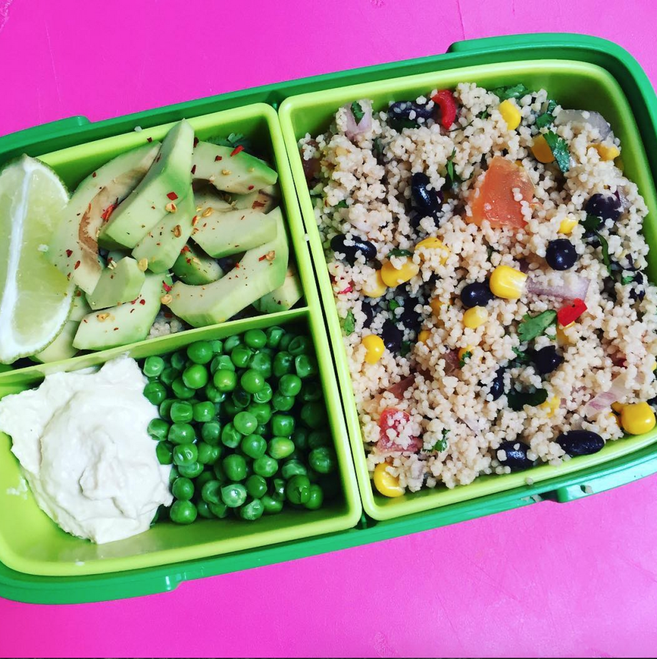13. Couscous With Black Beans And Sweetcorn, Peas, Avo and Hummus
