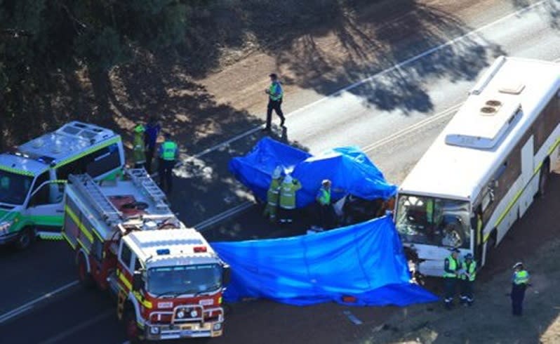 Emergency services at the scene of a fatal crash at Williams. Picture: Seven News