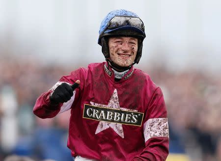 Horse Racing - Crabbie's Grand National Festival - Aintree Racecourse - 9/4/16 Rule The World ridden by David Mullins celebrates after winning the 5.15 Crabbie's Grand National Chase Reuters / Andrew Yates Livepic