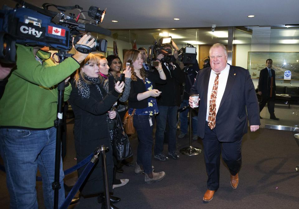 Toronto Mayor Rob Ford walks from his office at City Hall in Toronto