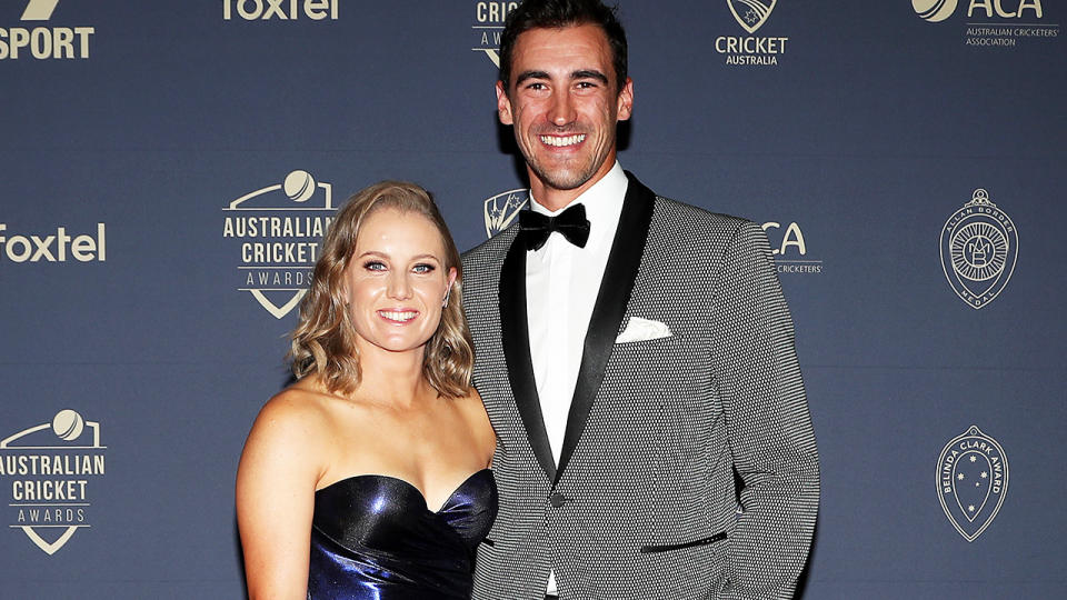 Mitchell Starc and Alyssa Healy, pictured here at the 2020 Cricket Australia Awards.