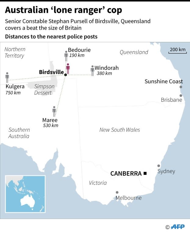 Map showing the beat covered by an Australian police officer, which is roughly the size of Britain