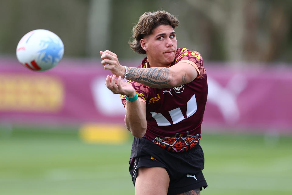 GOLD COAST, AUSTRALIA - JUNE 20: Reece Walsh during a Queensland State of Origin training session at Sanctuary Cove on June 20, 2024 in Gold Coast, Australia. (Photo by Chris Hyde/Getty Images)