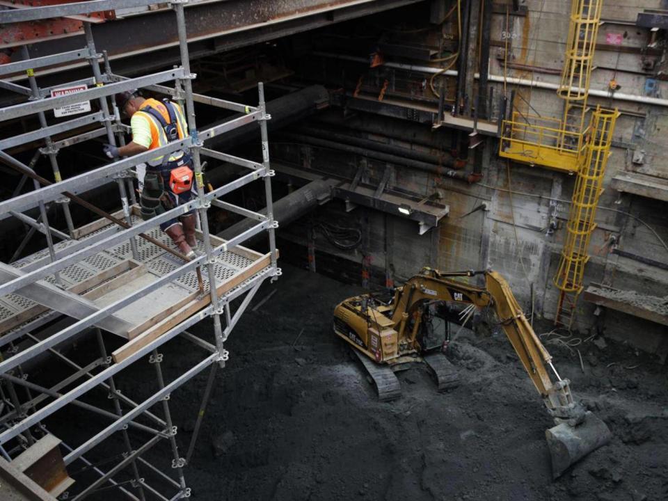 A worker on site of the Metro Purple Line extension in Los Angeles (AP)