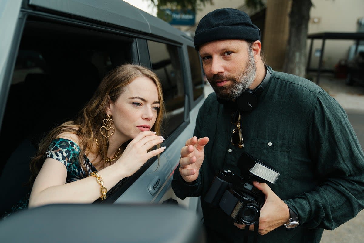 ‘I thought he would be much more intense than he actually is in person’: Emma Stone and Yorgos Lanthimos on the set of ‘Kinds of Kindness’  (Atsushi Nishijima)