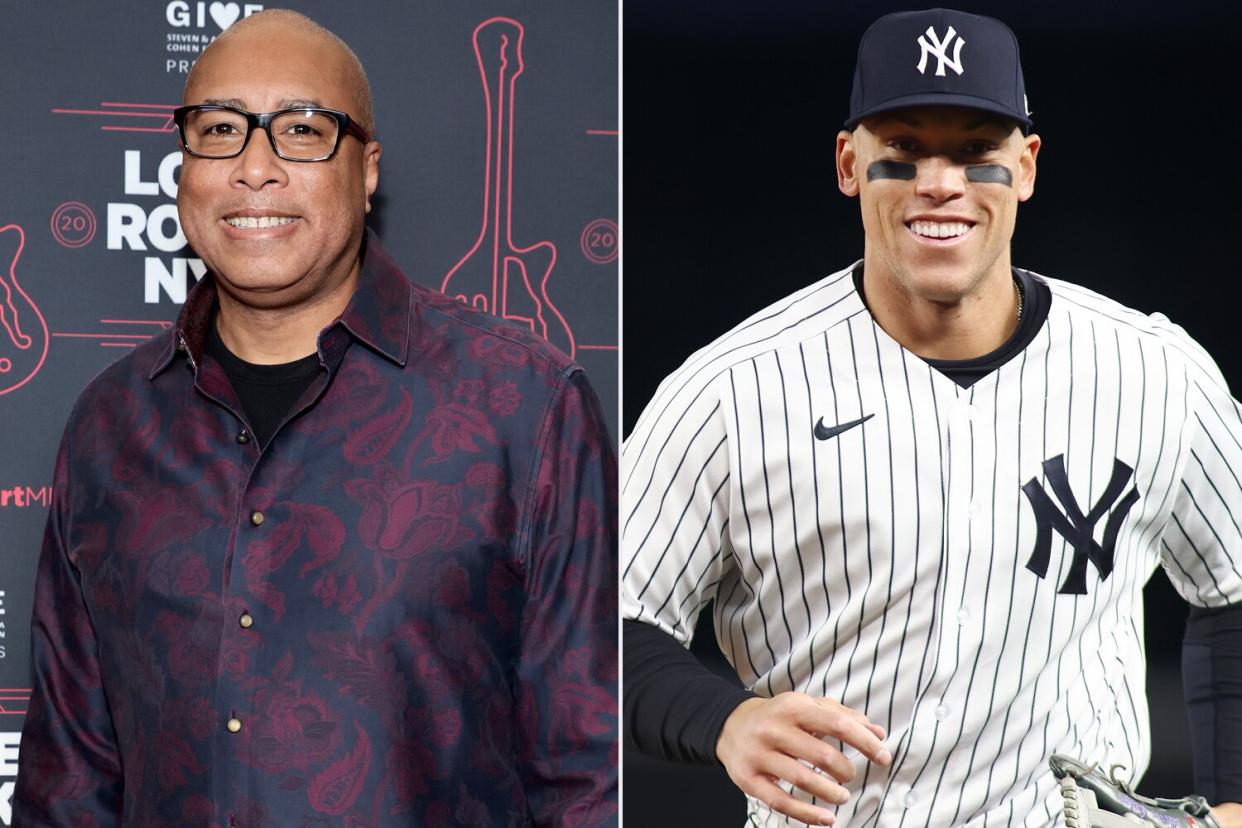 NEW YORK, NEW YORK - MARCH 10: Bernie Williams attends the Sixth Annual LOVE ROCKS NYC Benefit Concert For God's Love We Deliver at Beacon Theatre on March 10, 2022 in New York City. (Photo by Jamie McCarthy/Getty Images for LOVE ROCKS NYC/God's Love We Deliver ); NEW YORK, NEW YORK - APRIL 10: Aaron Judge #99 of the New York Yankees in action against the Boston Red Sox at Yankee Stadium on April 10, 2022 in New York City. Boston Red Sox defeated the New York Yankees 4-3. (Photo by Mike Stobe/Getty Images)