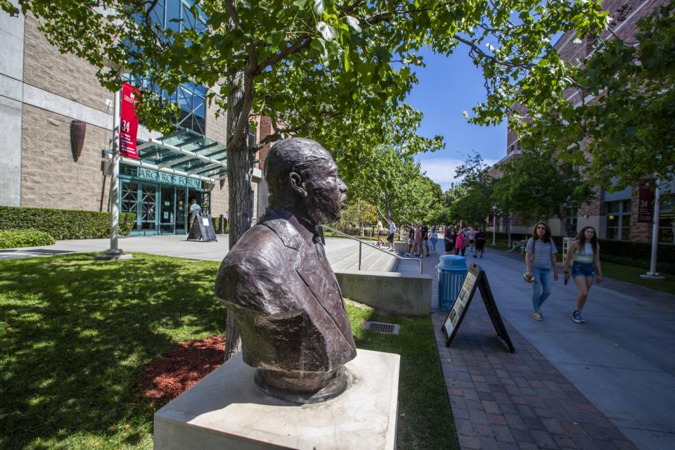 A bronze bust of the Rev. Martin Luther King, Jr. is on the Chapman University campus