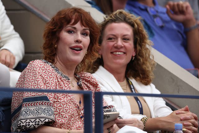 <p>Al Bello/Getty</p> Molly Ringwald at the 2023 US Open men's final