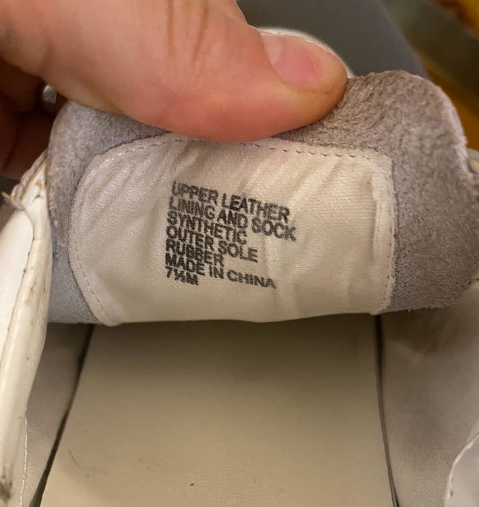 The tag showing what a shoe is made of