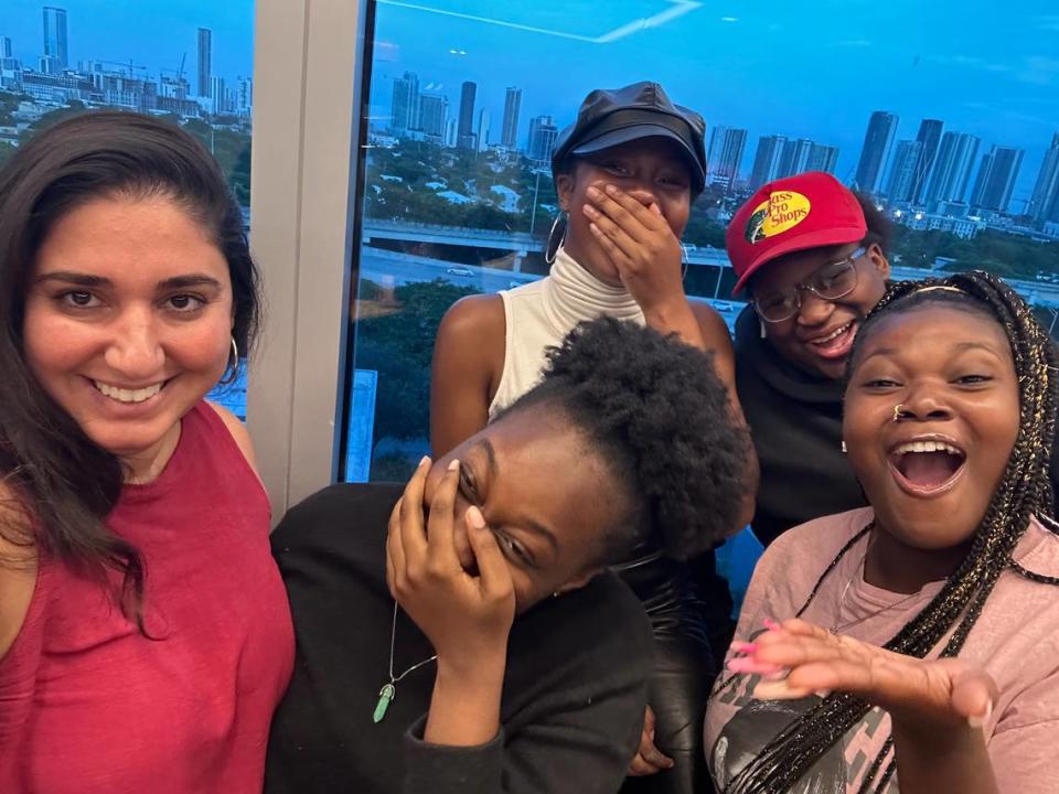 Mina Hosseini and students Jamya Bain, Morghan Johnson, Gabrielle Abrams and Makaylia Ferguson celebrate the end of the P.S. 305 2023 Summer Youth Civic Institute. Courtesy of Mina Hosseini.