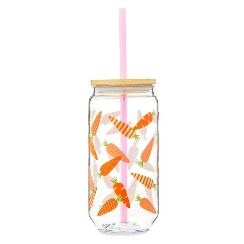 Easter Plastic Cup with Wooden Lid and Plastic Straw