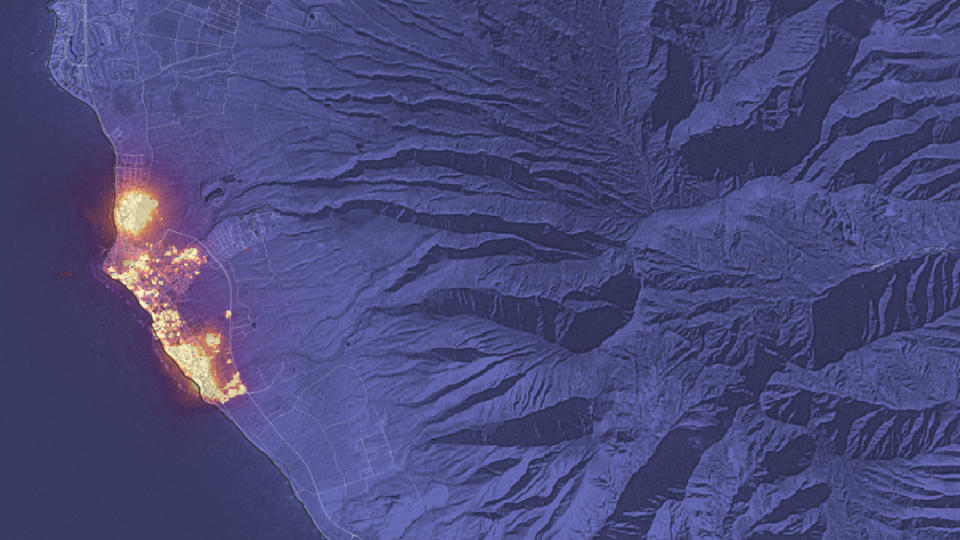 NASA's Landsat-8 Earth-observing satellite passed over the Hawaiian island of Maui just as a vicious wildfire was devouring its coastal town of Lahaina.