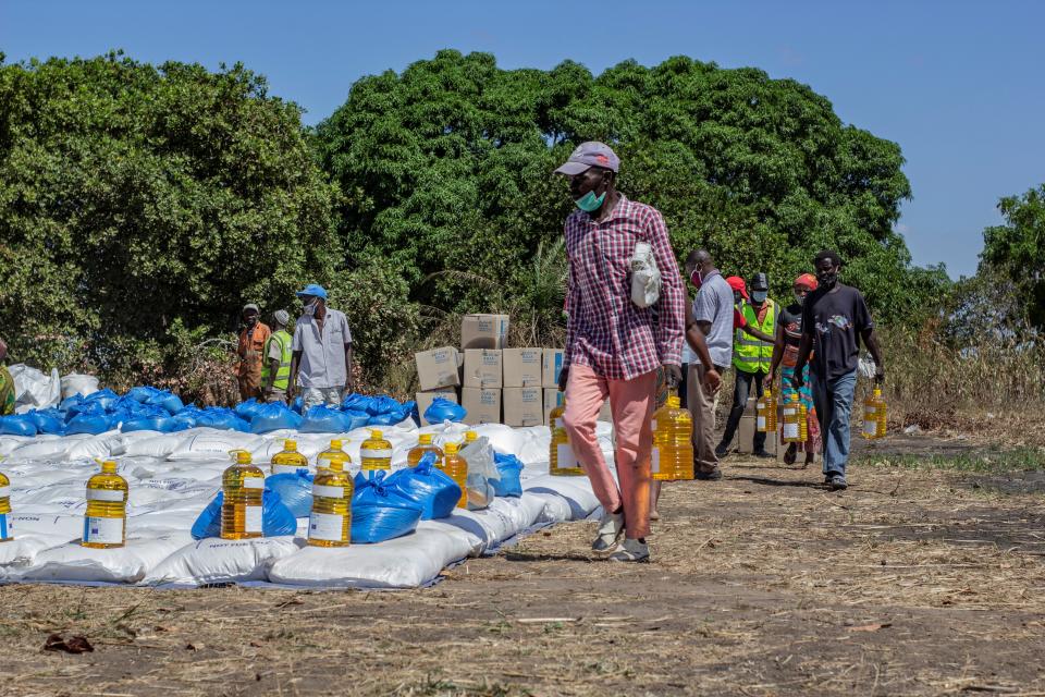 <p>Food aid is seen at a World Food Programme (WFP) site for people displaced in Cabo Delgado province, in Pemba, Mozambique</p>via REUTERS