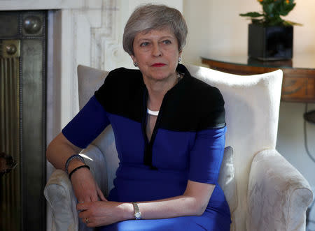 Britain's Prime Minister Theresa May meets with NATO Secretary General Jens Stoltenberg (not pictured) at Downing Street, in London, Britain, May 14, 2019. REUTERS/Peter Nicholls/Pool