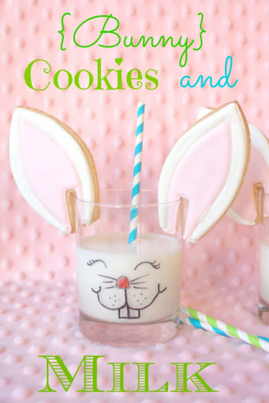 <p>Munchkin Munchies</p><p>What a fun way to serve cookies and milk for Easter!</p><p><strong>Get the recipe: <a href="http://www.munchkinmunchies.com/2013/02/bunny-cookies-and-milk.html" rel="nofollow noopener" target="_blank" data-ylk="slk:Easter Bunny Cookies & Milk;elm:context_link;itc:0;sec:content-canvas" class="link ">Easter Bunny Cookies & Milk</a></strong></p>