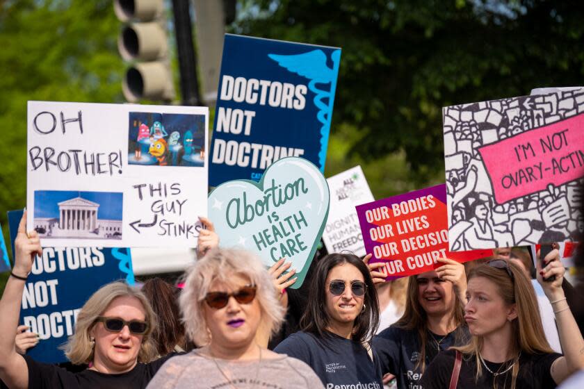 WASHINGTON, DC - APRIL 24: Abortion rights supporters rally outside the Supreme Court on April 24, 2024 in Washington, DC. The Supreme Court hears oral arguments today on Moyle v. United States and Idaho v. United States to decide if Idaho emergency rooms can provide abortions to pregnant women during an emergency using a federal law known as the Emergency Medical Treatment and Labor Act to supersede a state law that criminalizes most abortions in Idaho. (Photo by Andrew Harnik/Getty Images)