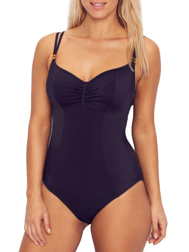 Textured-Rib Square-Neck French-Cut One-Piece Swimsuit