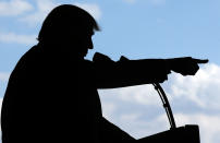 <p>President Donald Trump addresses U.S. military troops and their families at the Sigonella Naval Air Station, in Sigonella, Italy, Saturday, May 27, 2017. (Photo: Luca Bruno/AP) </p>