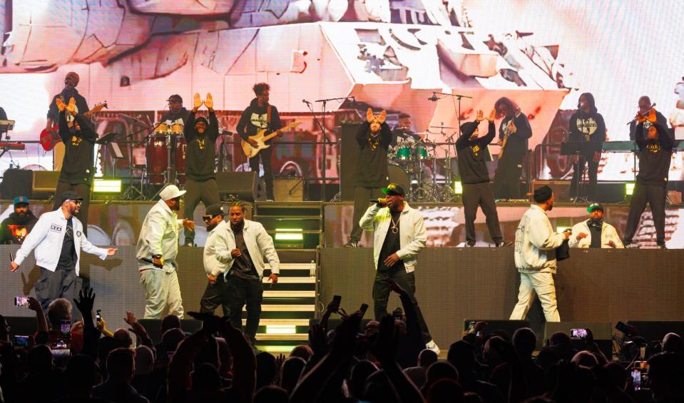 All nine members of Wu-Tang Clan paced the stage at The Theater at Virgin Hotels. The group kicked off its Las Vegas residency on Feb. 9, 2024.