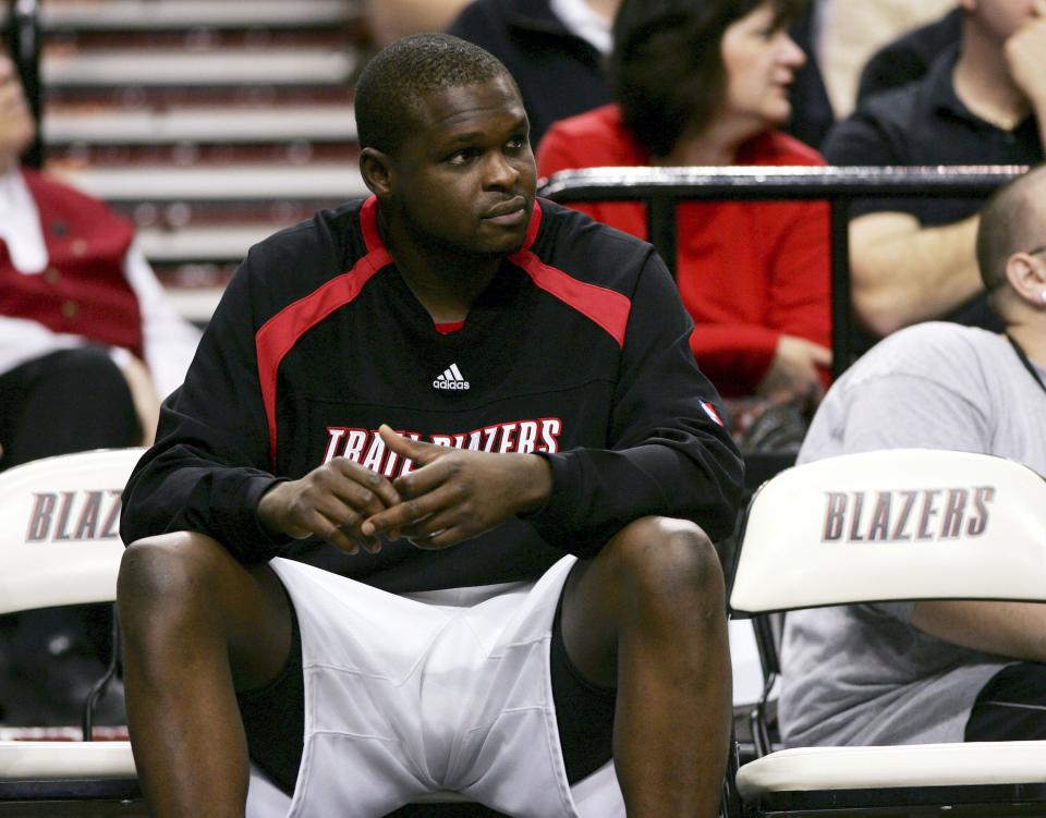 PORTLAND, OR - JANUARY 03: Zach Randolph #50 of the Portland Trail Blazers sits on the bench in a 99-81 loss to the New York Knicks on January 3, 2007 at the Rose Garden in Portland, Oregon. NOTE TO USER: User expressly acknowledges and agrees that, by downloading and or using this Photograph, user is consenting to the terms and conditions of the Getty Images License Agreement. 