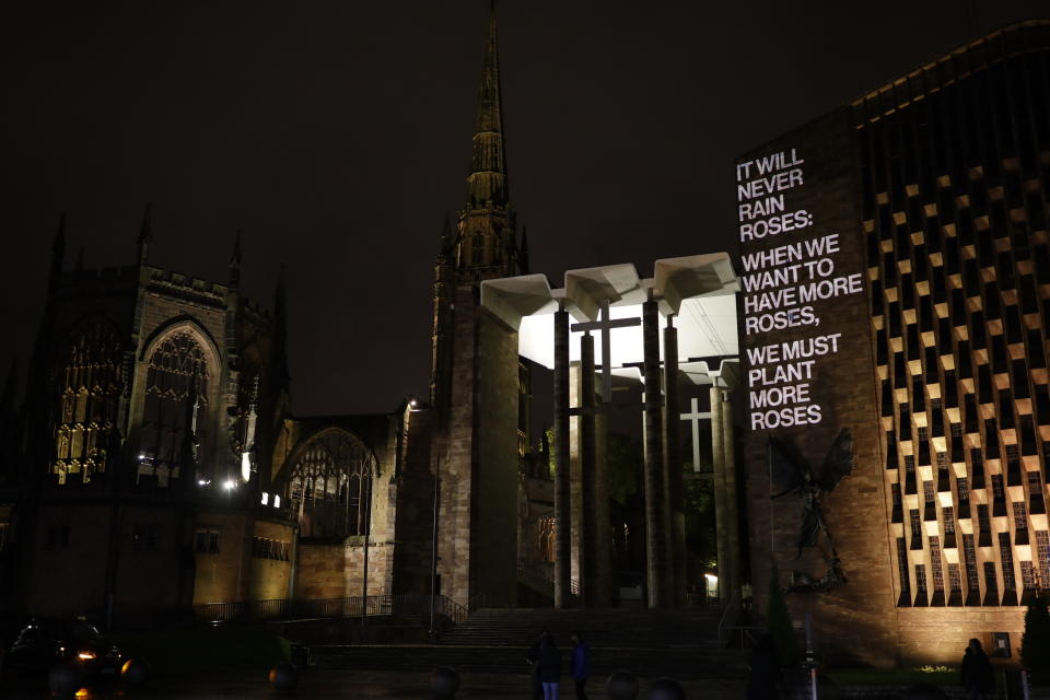 George Eliot’s words projected onto Coventry Cathedral (City of Culture/PA)