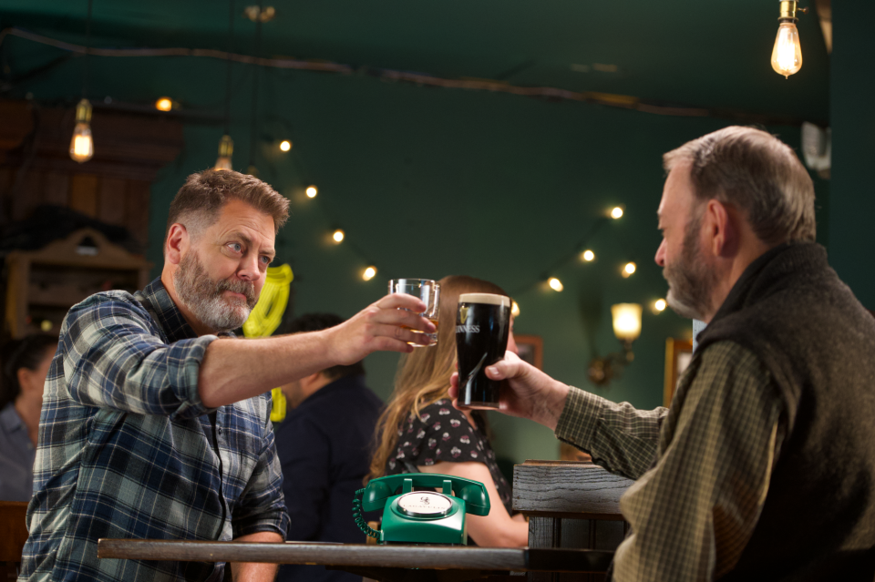 Nick Offerman and his father Ric enjoy Lagavulin and Guinness