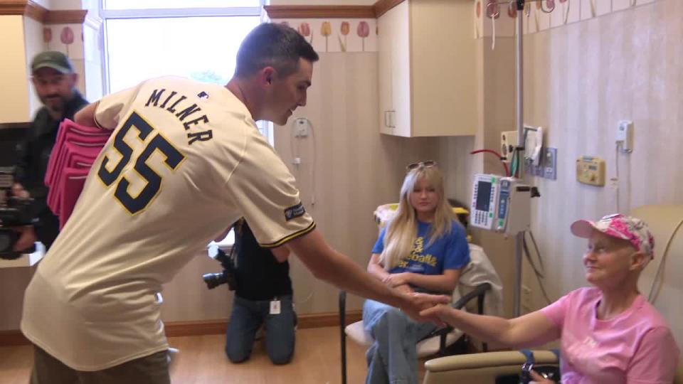 <div>Brewers pitcher Hoby Milner visits patients at Aurora Womens Pavilion in West Allis</div>