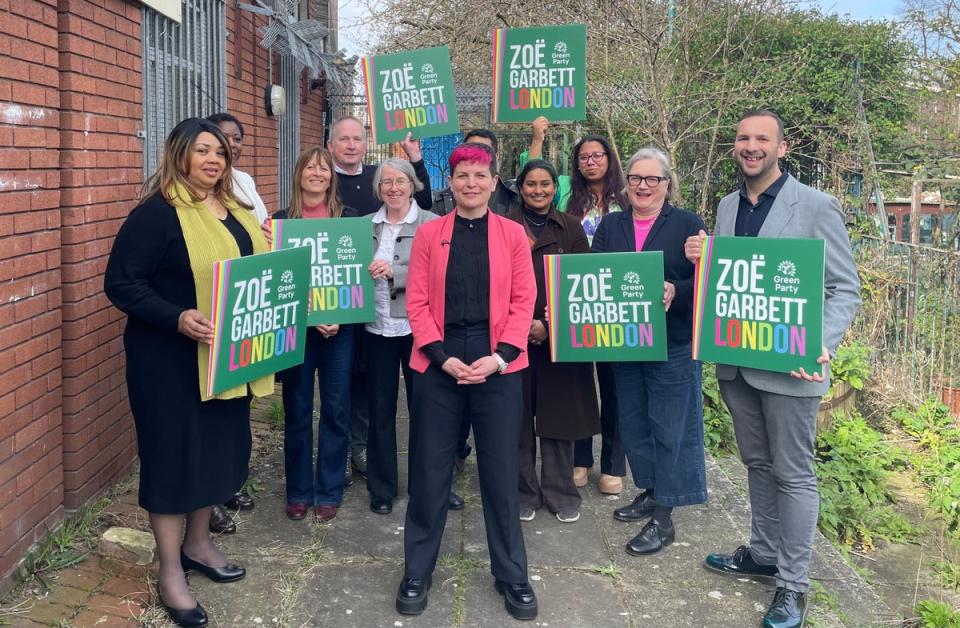 The Green Party's Zoe Garbett, joined by London Assembly candidates at the launch of her mayoral campaign (Noah Vickers/Local Democracy Reporting Service)
