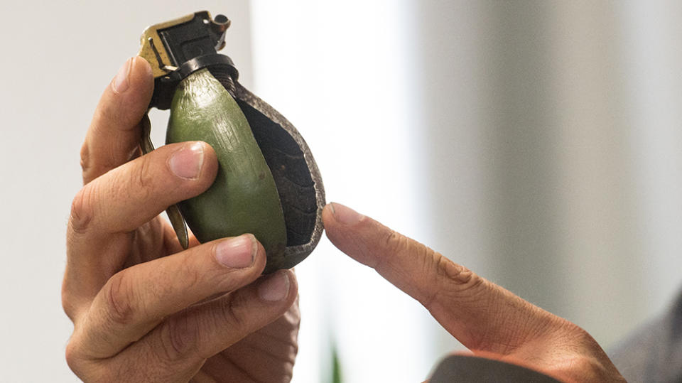 The grenade has since been identified as a Yugoslavian-made M52 hand grenade, similar to this one. Source: Getty Images, file