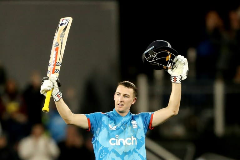 Hundred hero: England captain Harry Brook celebrates his century in the third ODI against Australia at Chester-le-Street (SCOTT HEPPELL)