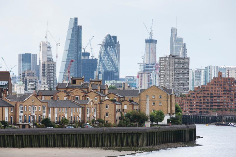 General view of housing in front of the City of London skyline. Picture date: Tuesday August 1st, 2017. Photo credit should read: Matt Crossick/ EMPICS Entertainment.