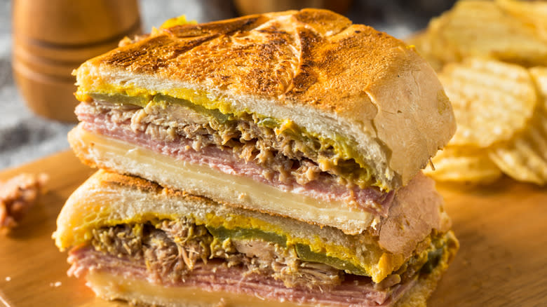 Sliced Cubano sandwich