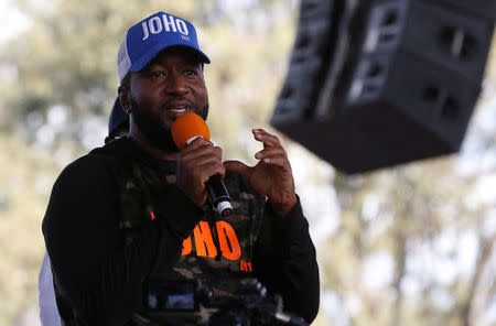 Mombasa's Governor-elect Ali Hassan Joho of the National Super Alliance (NASA) coalition addresses supporters during their campaign rally at Uhuru park in Nairobi, Kenya August 5, 2017. REUTERS/Thomas Mukoya