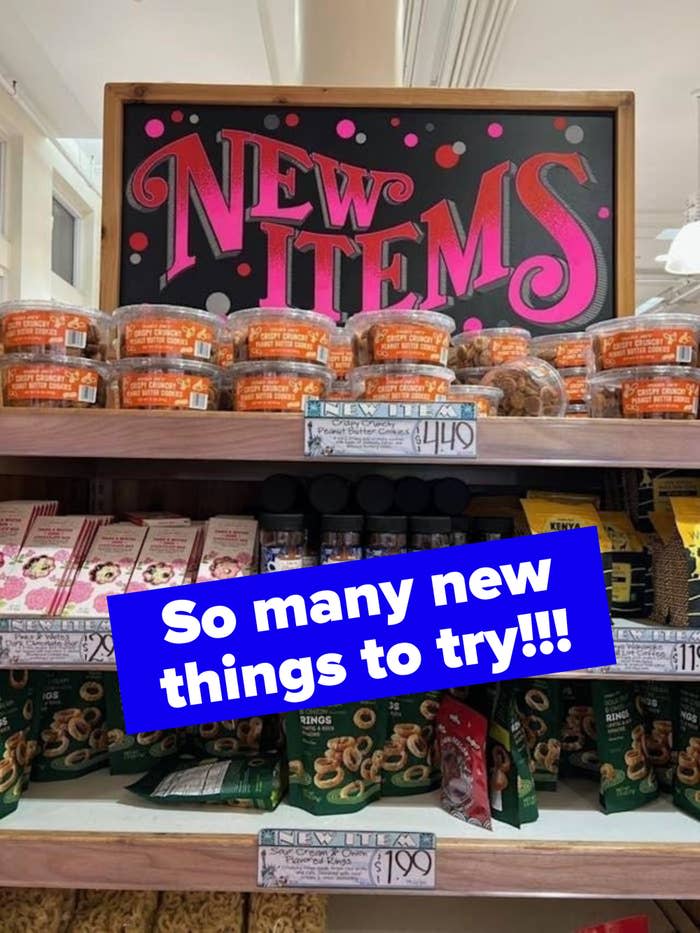 A shelf of new items at Trader Joe's