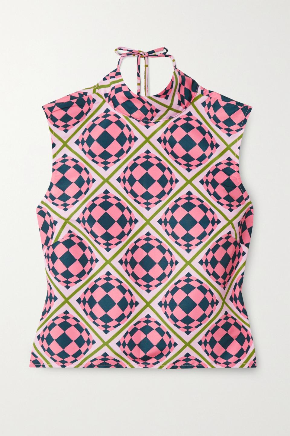 9) Tied Up Open-Back Printed Shell Top