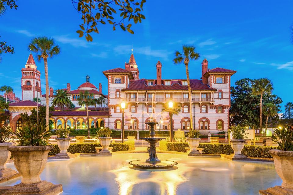 Panorama view of St. Augustine, Florida at twilight