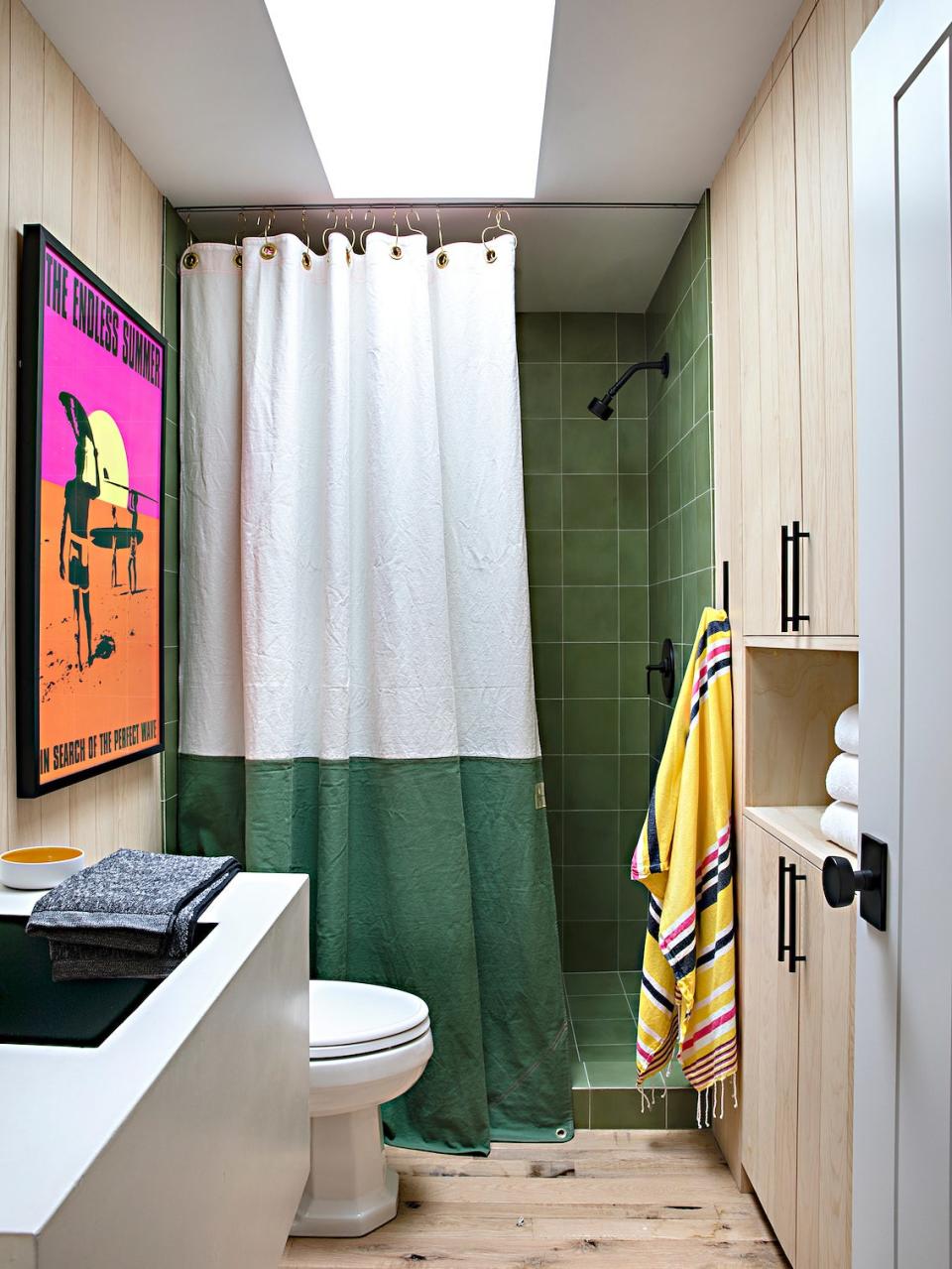 green shower tile