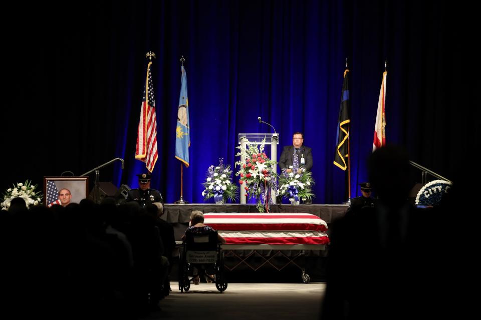 A funeral service was held Monday, Aug. 6, 2018, for Fort Myers police officer Adam Jobbers-Miller at Germain Arena.