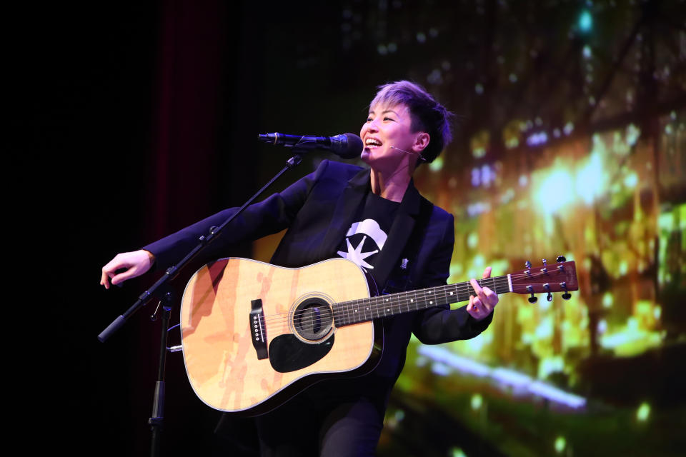 Hong Kong-based artist and LGBTQ rights advocate Denise Ho performs on stage during the Oslo Freedom Forum in Oslo on May 27, 2019. (Photo by Ryan Kelly / NTB scanpix / AFP) / Norway OUT        (Photo credit should read RYAN KELLY/AFP/Getty Images)