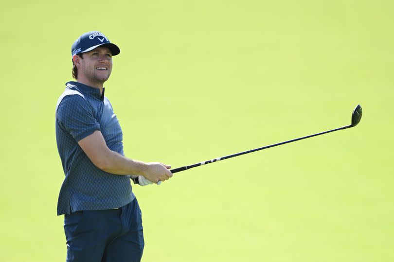 Niall Horan plays a shot on the 12th hole during the Pro-Am prior to the Hero Dubai Desert Classic in January