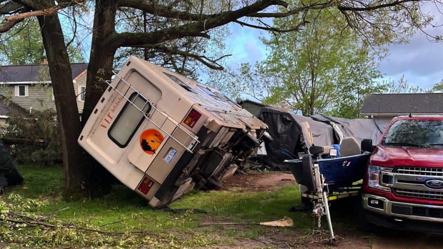 Damage on Driftwood Drive in Colon Township on May 7, 2024. (Courtesy Michigan State Police)