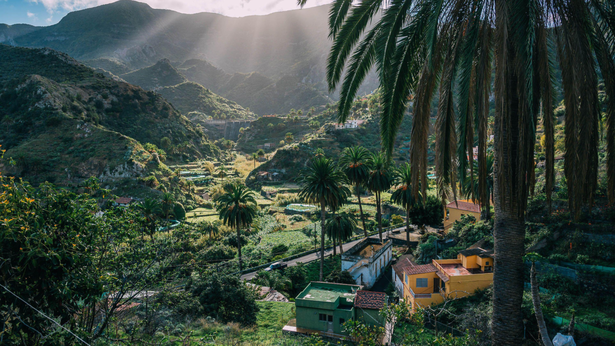  A view across the mountainside town of Vallehermoso in La Gomera. 