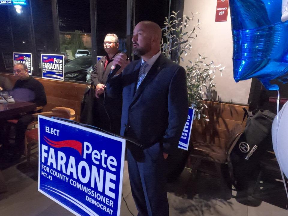 El Paso County Commissioners Court Precinct 1 candidate Pete Faraone announces his candidacy during a campaign kickoff event at Great American Steakhouse on Monday, Dec. 18, 2023. Faraone will face Jackie Arroyo Butler in the March 5 Democratic primary election.
