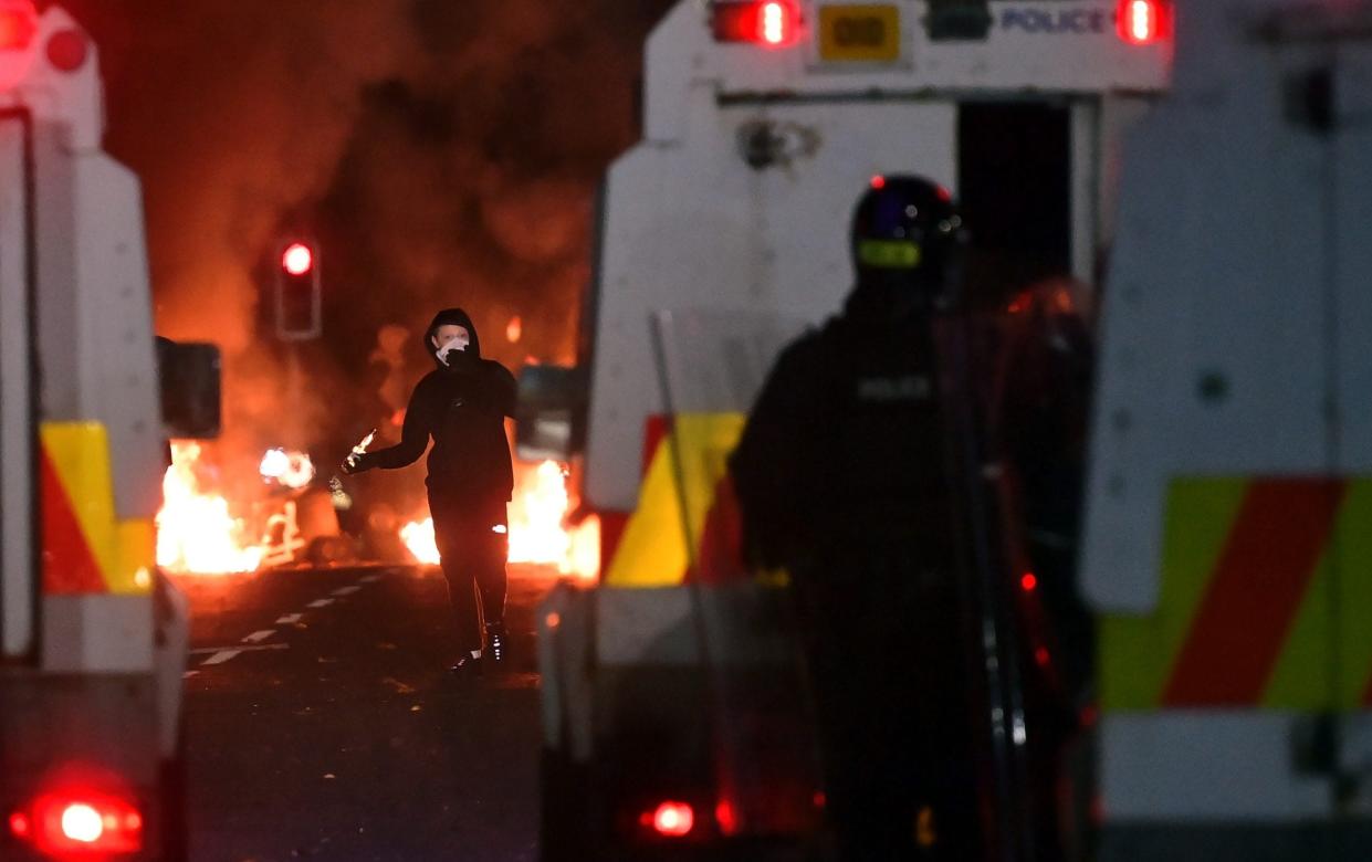 Loyalists clashed with police during a protest against the Northern Ireland Protocol on Wednesday - Getty