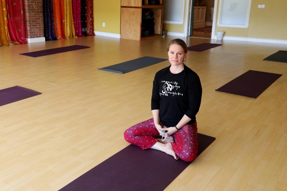 Tobi Kundid, owner and director of Tovami Yoga in Mamaroneck for five years, in her studio July 14, 2020. Kundid is trying to stay afloat with virtual classes and is prepared to reopen with no more than eight members in a class at one time to adhere to social distancing requirements.