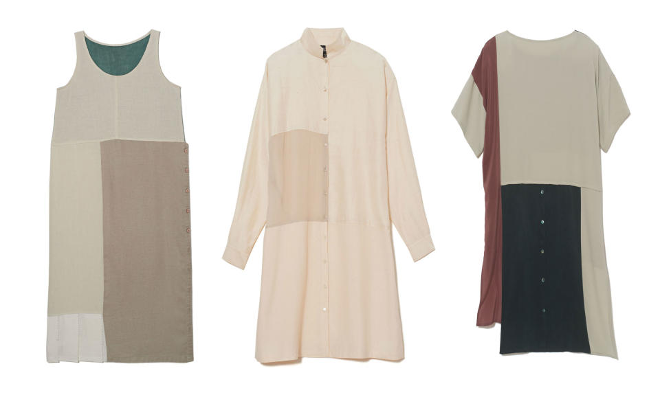 Three dresses from the Resewn collection. (Photo: Courtesy of Eileen Fisher)