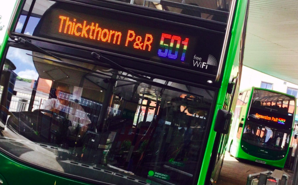 The bus featured the colour of the gay pride flag
