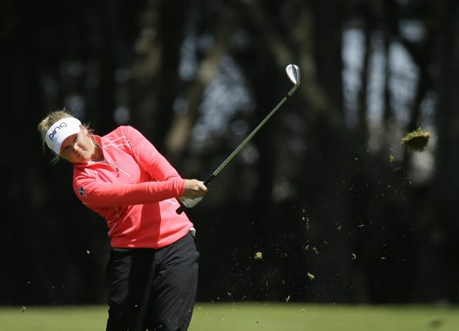 Brooke Henderson of Smiths Falls, Ont., is leading the Swinging Skirts LPGA Classic golf tournament. (AP Photo/Eric Risberg)