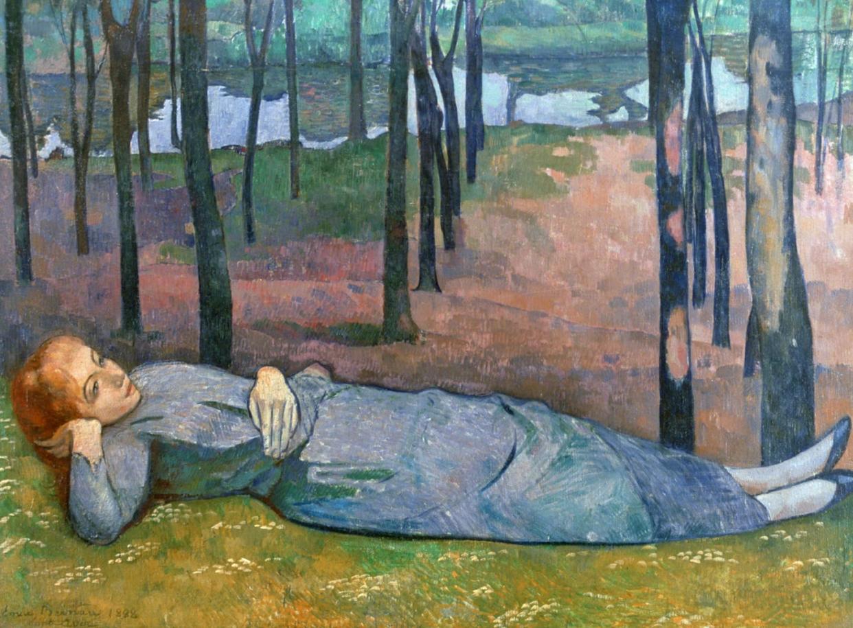 Emile Bernard's 1888 painting 'Madeleine in the Bois d'Amour.' <a href="https://www.gettyimages.com/detail/news-photo/madeleine-in-the-bois-damour-1888-from-the-collection-of-news-photo/1151163973?adppopup=true" rel="nofollow noopener" target="_blank" data-ylk="slk:The Print Collector/Getty Images;elm:context_link;itc:0;sec:content-canvas" class="link ">The Print Collector/Getty Images</a>